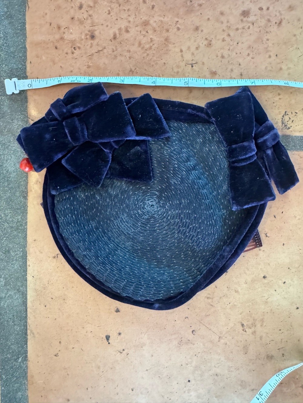 VTG 50s Blue Velvet Bow Cranberry Hat